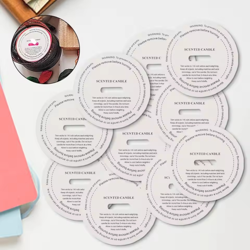 Candle Warning Label - 10/50 Pezzi Etichette Rotonde per Candele,