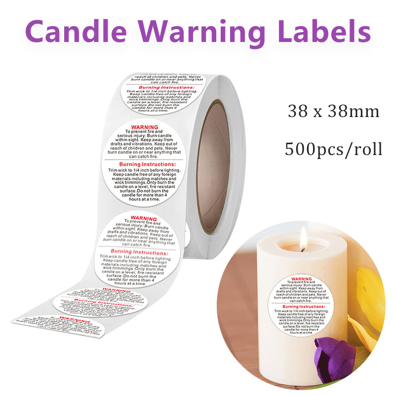 Candle Warning Label - 500/1000 pz Etichette di Avvertimento Candela