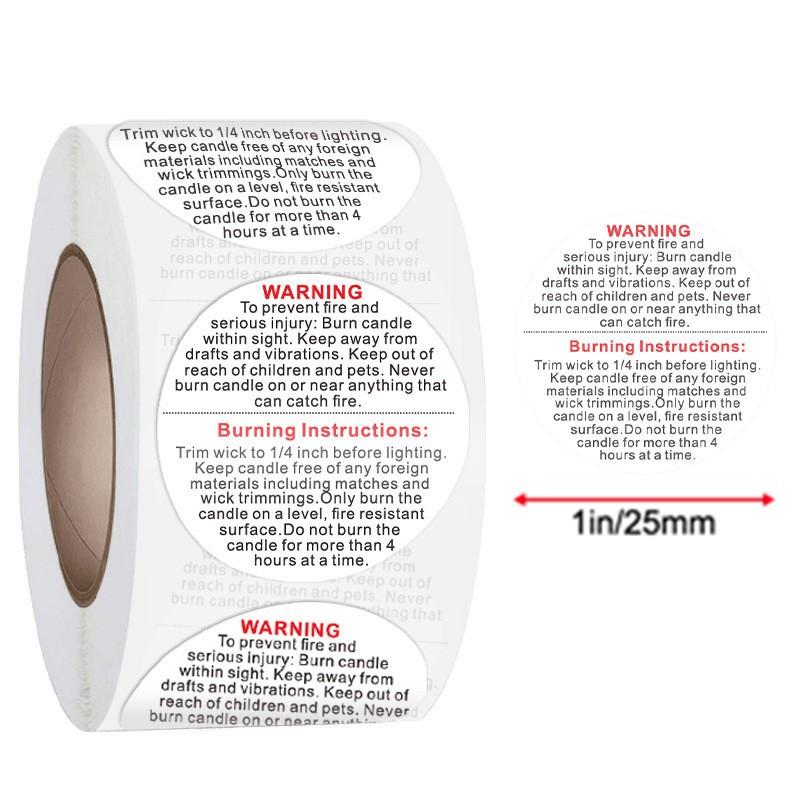 Candle Warning Label - 500 Etichette di Avvertenza Bianche per