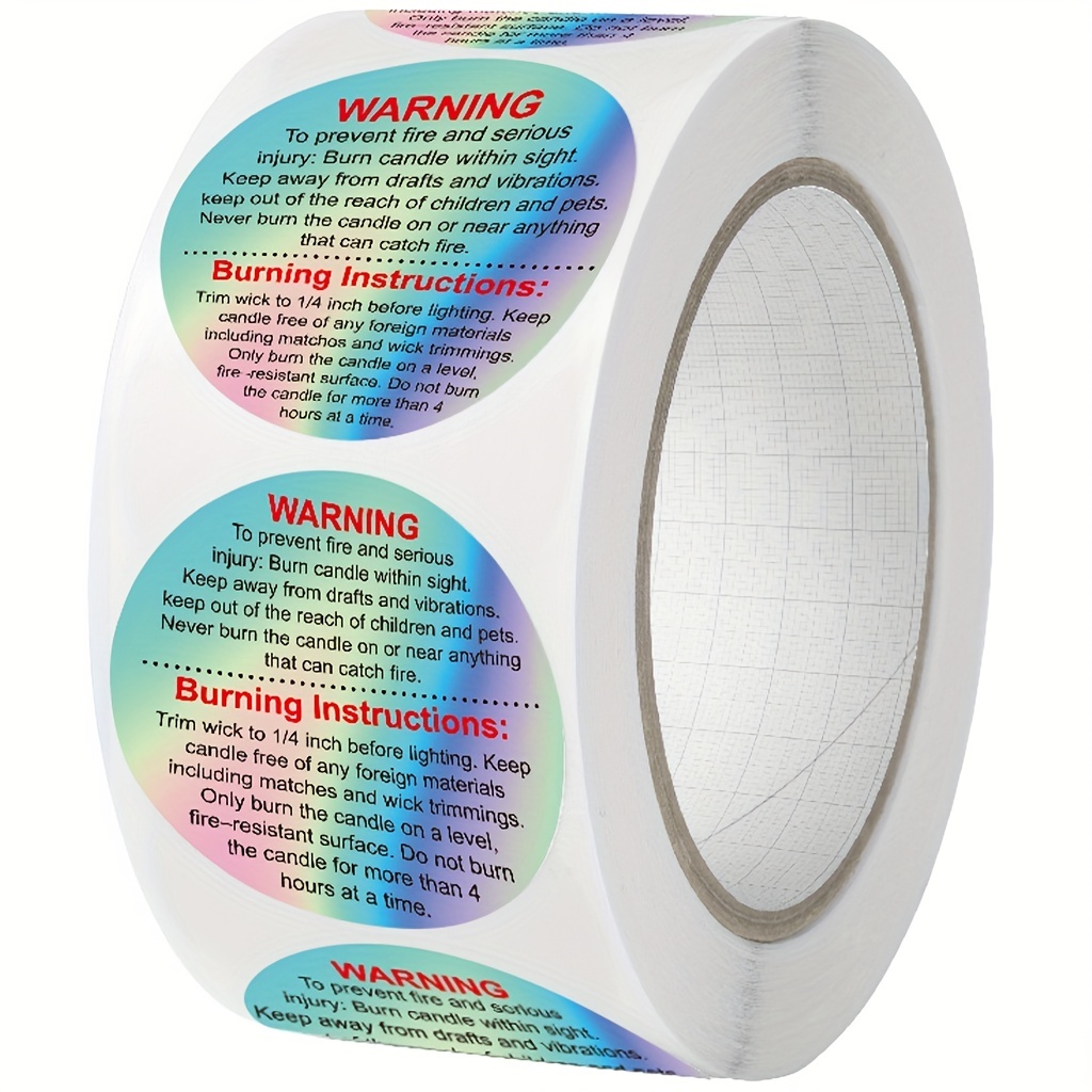 Candle Warning Label - 500 etichette di avvertimento per fusione