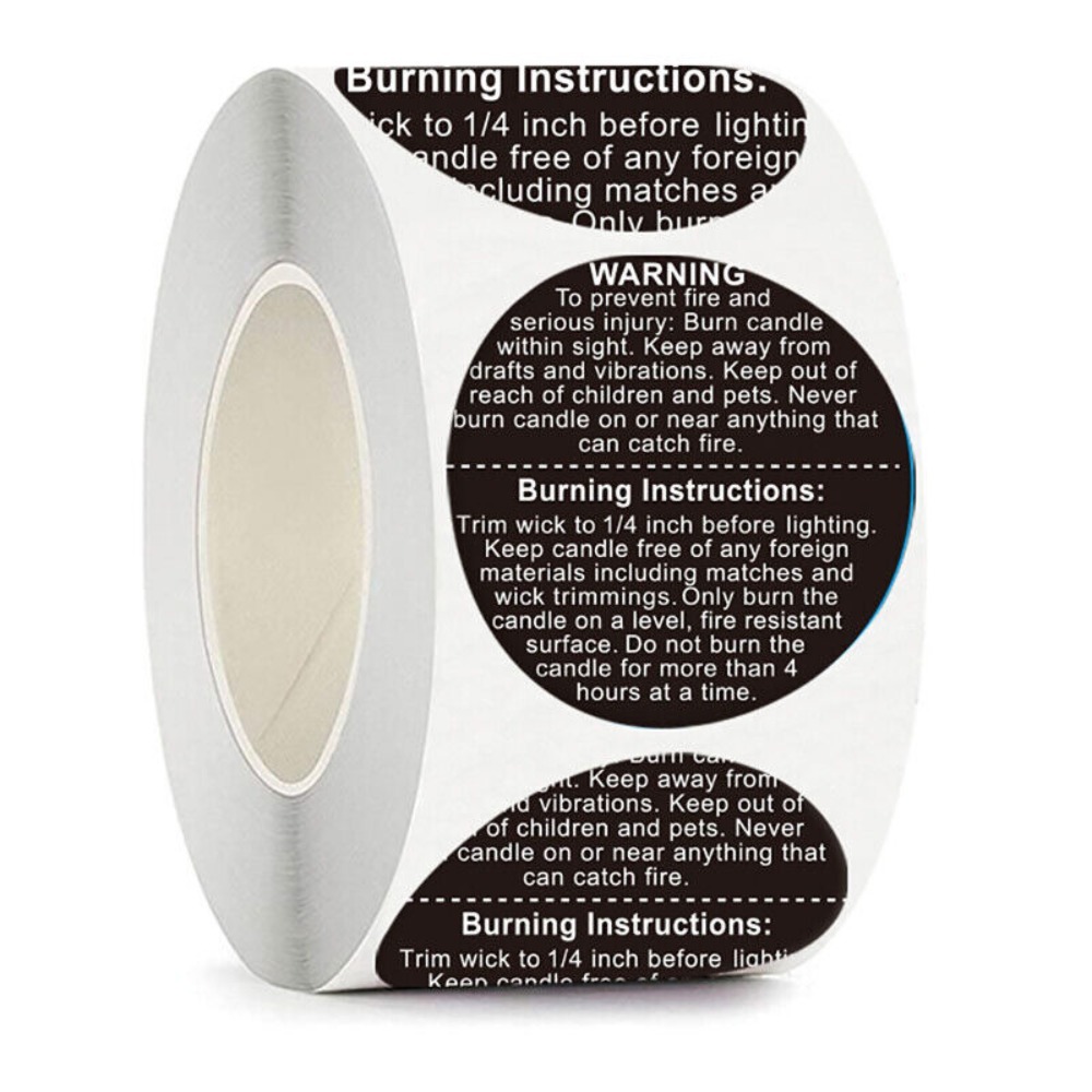 Candle Warning Label - Etichette Adesive per Contenitori di Candele,