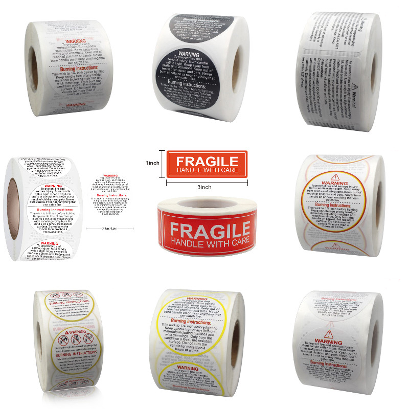Candle Warning Label - 1 rotolo adesivi fragili candela etichetta